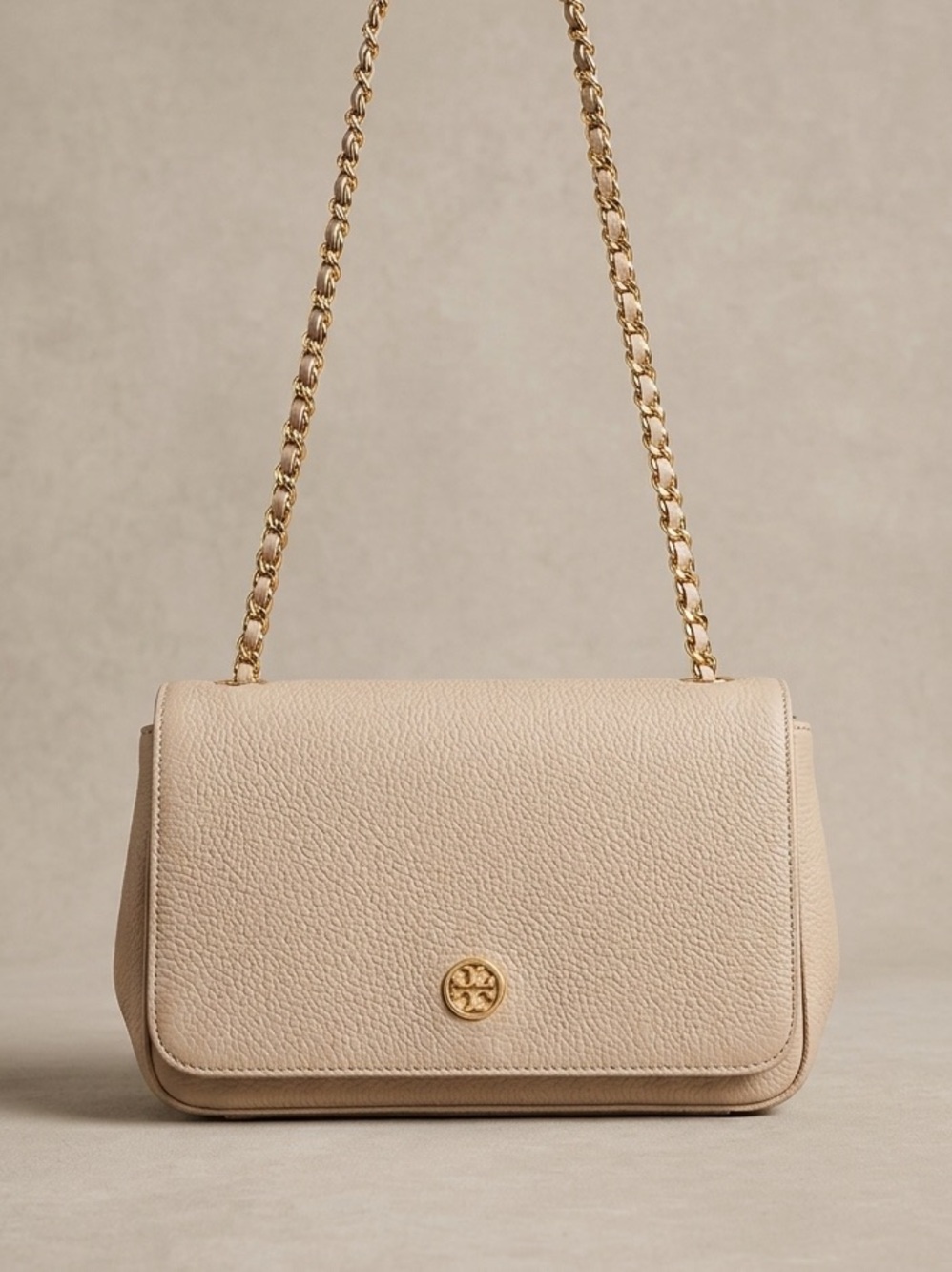 Tory Burch Pebbled Leather Chain Crossbody in Blush